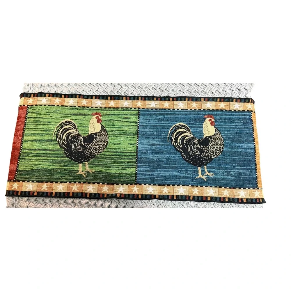 Warren Kimble Rooster Tapestry Table Runner Folk Art Farmhouse Star and Tassel‎